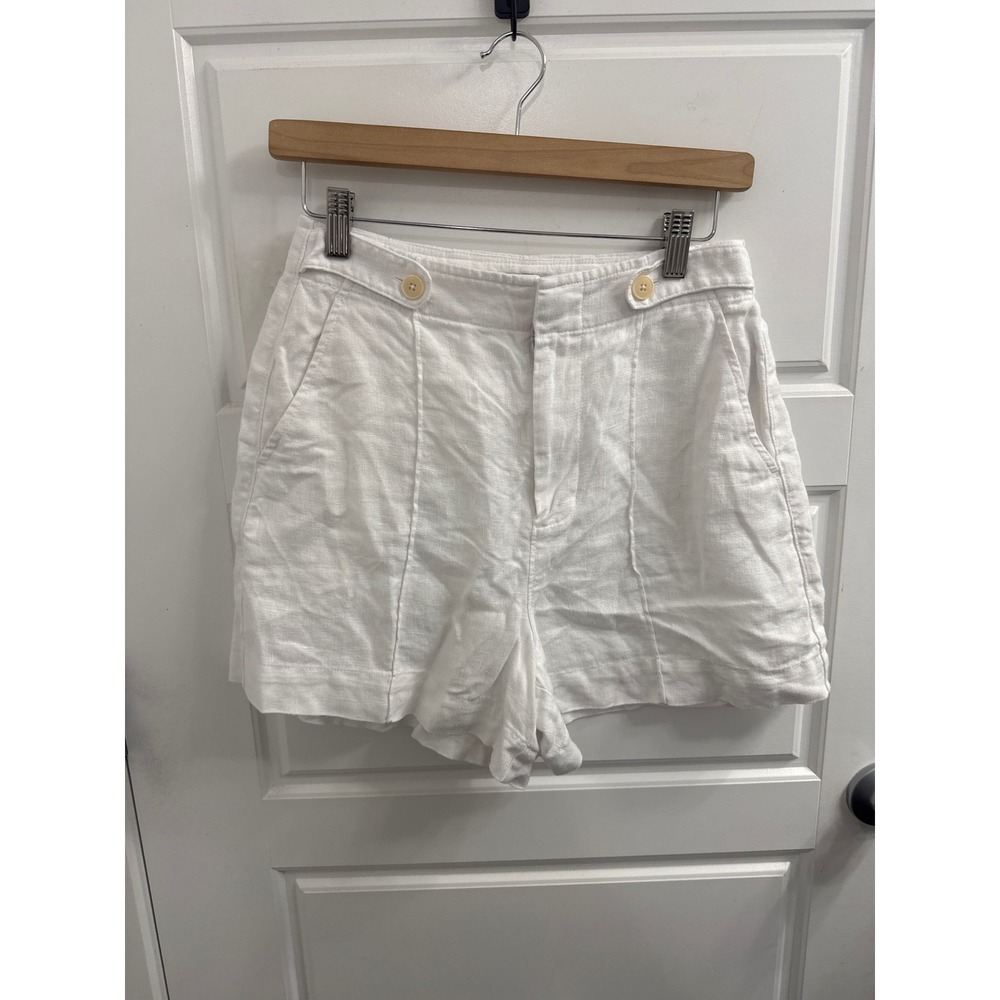 Madewell White Linen High-Rise Button Tab Shorts Womens Size 2 Summer Casual